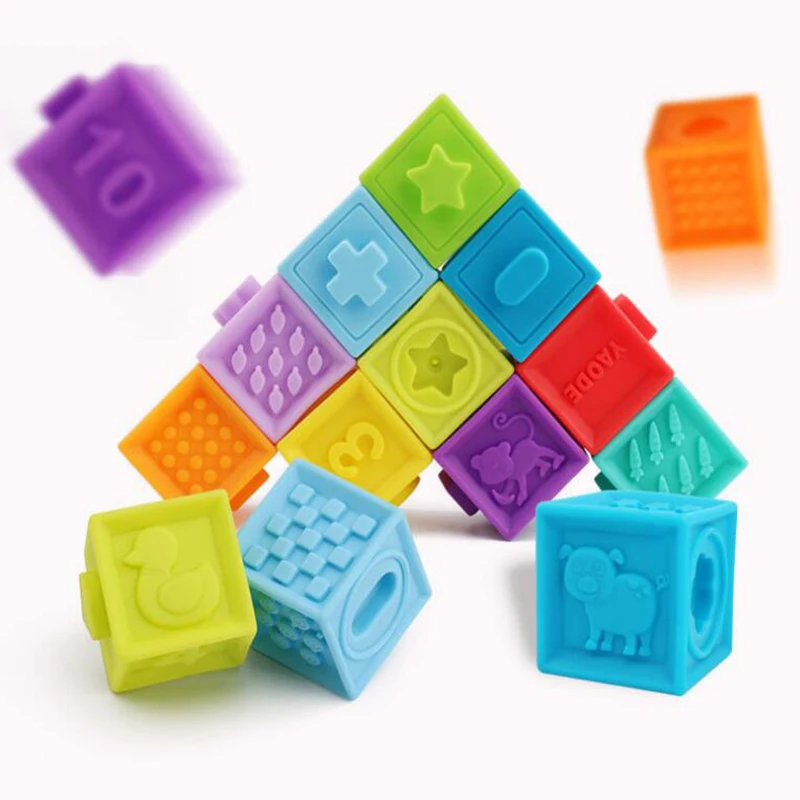 

10pcs Large Particle Soft Silicome Assembly Building Blocks Baby Education Grasp Toy Touch Hand Rubber Teethers Squeeze Toy