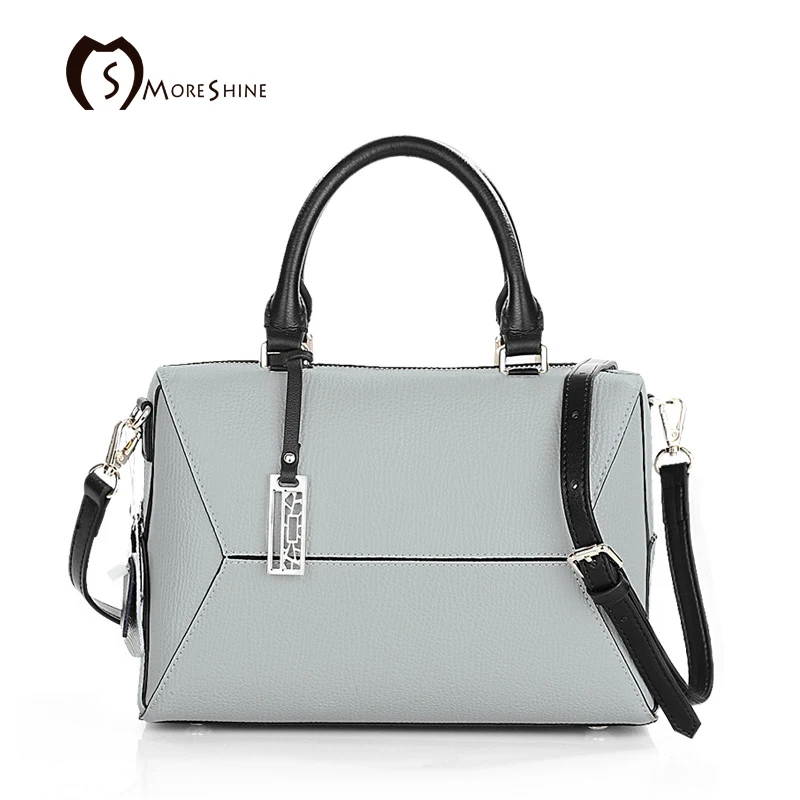 

MORESHINE brand Women Genuine leather handbags with patchwork Fashion design women's Boston shopper bag Female shoulder bag tote