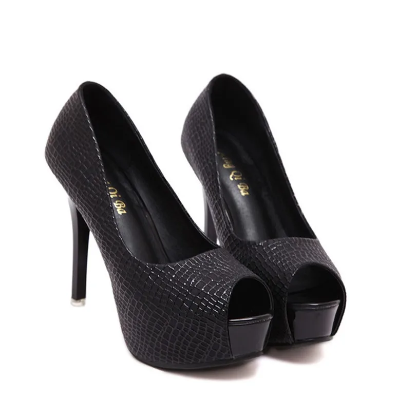 LIN KING Sexy Super High Heel Shoes Black White Women Leather Pumps Thin Heel Ladies Platform Shoes Low Top Slip On Party Shoes