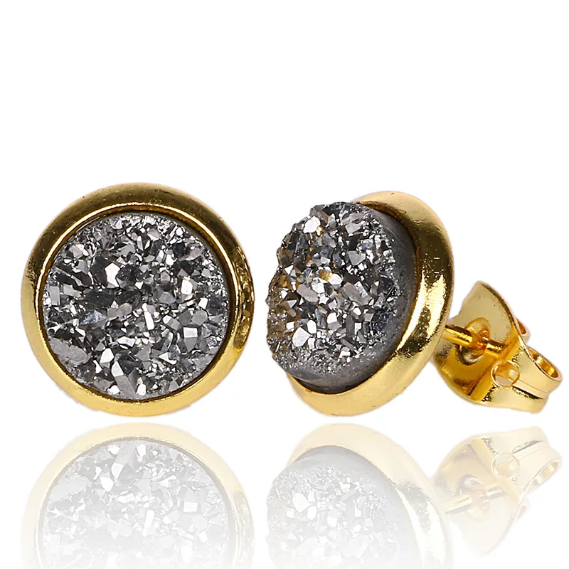 Женские серьги гвоздики с натуральным камнем 8 мм 10 цветов|stud earrings|druzy earringsquartz druzy