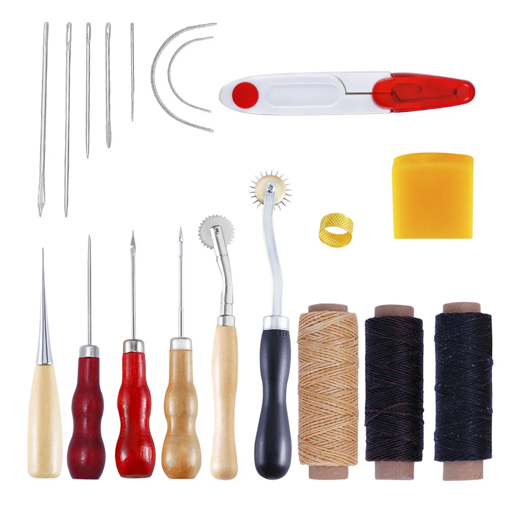 

DONYAMY 13Pcs/set Leather Craft Hand Stitching Sewing Tool Thread Awl Waxed Thimble Kit Leather Tool Set