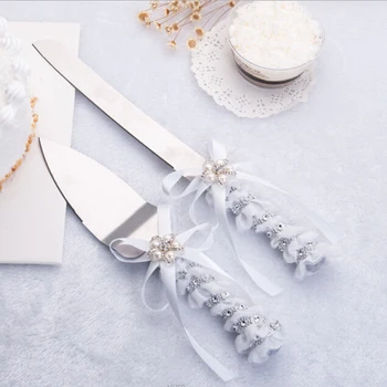 

Qianxiaozhen Sale Wedding Favors And Gifts Personalized Pearl Wedding Cake Knife Serving Set Decoration Custom