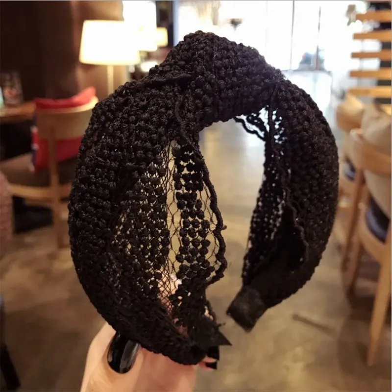

New lace high-end boutique hair accessories simple super wide-brimmed knotted bow hollow hairband headband hair band for women