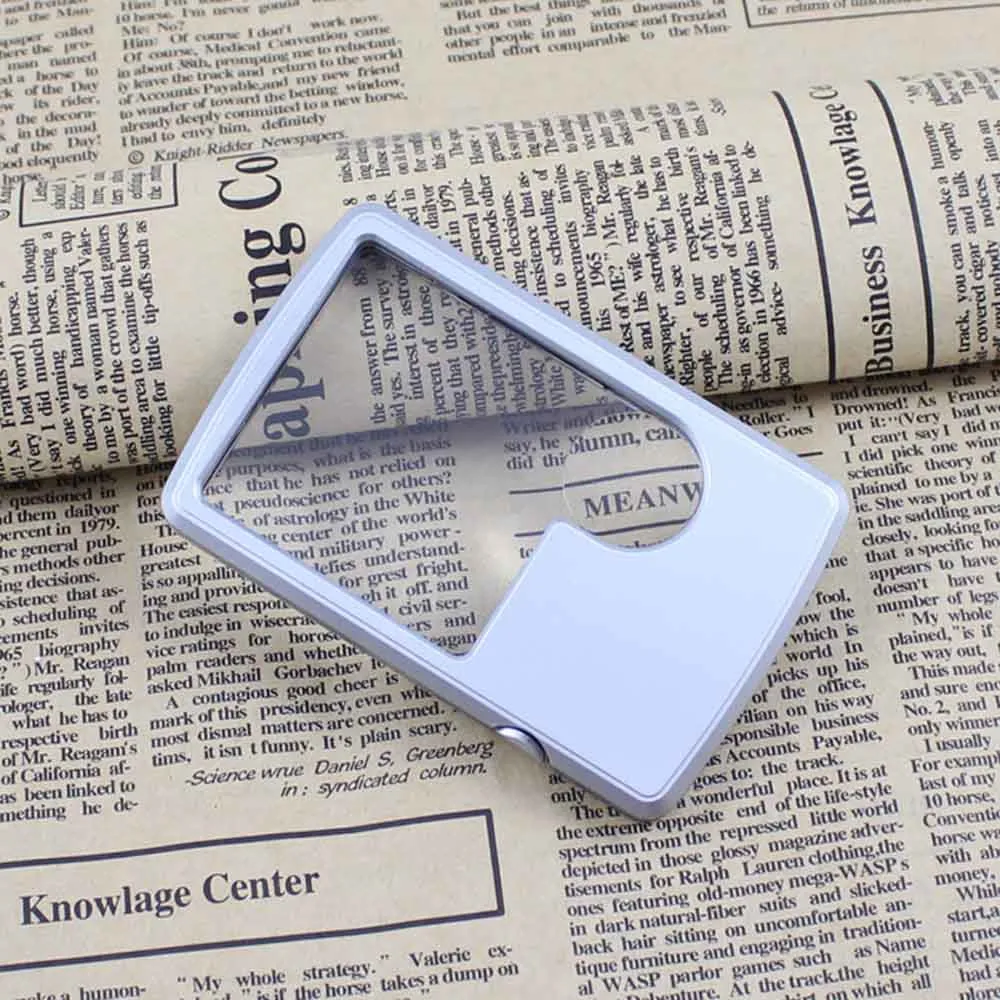 88*57*9mm Credit Card Led Magnifier Loupe With Light Leather Case Magnifying Glass Ultra-Thin Portable Square With LED Light#w