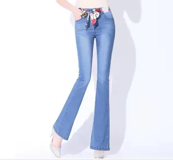

WYWAN Frayed Hem Ripped Jeans 2019 Summer Spring Mid Waist Button Fly Stretchy Pants Women Blue Denim Casual Jeans