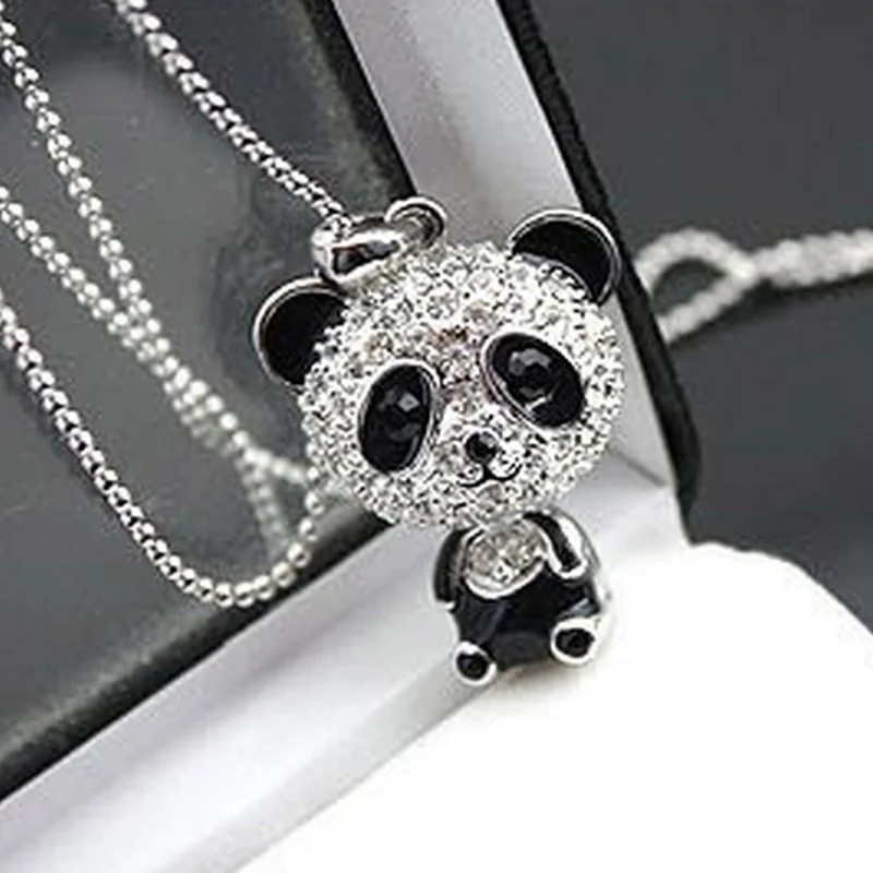 

LNRRABC LNRRABC Hot Sale Women Silver Pendant Necklace Sweater Chain Panda Alloy Long Pattern Diamante Gift Fashion Jewelry