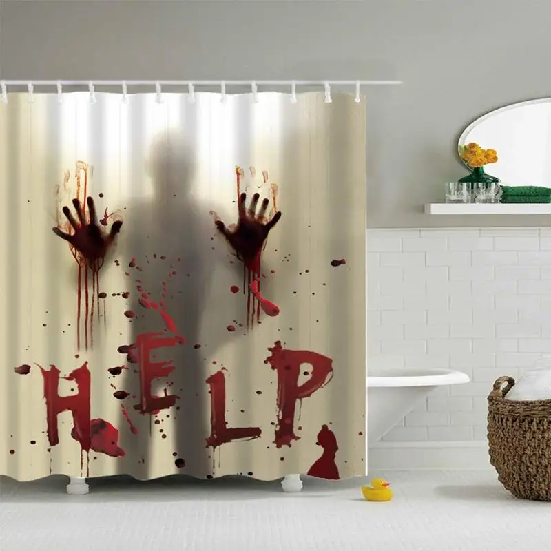 Creepy Help Halloween Shower Curtain Horror Bloody Hands Bathroom Shower Curtains for Halloween Decoration