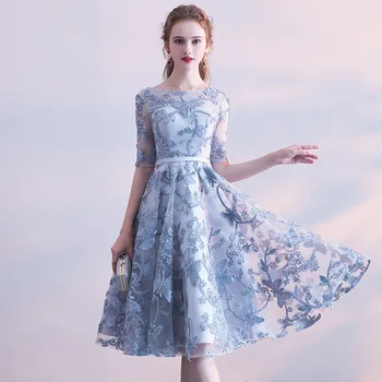 

Blue Gray Oriental Style Banquet Dresses Chinese Vintage Traditional Wedding Cheongsam Elegant Evening Party Gowns Size XS-XXL