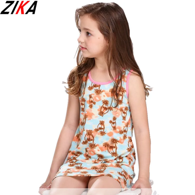 ZIKA Printing Girls Dress Cotton Coconut Tree Sleeveless 2017 Summer ...