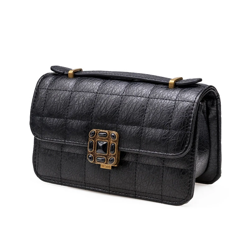 Vintage Designer Chain Bag Women Classic Rhombic Chequer Gorgeous PU Shoulder Bag Ladies Stylish Plaid Hand