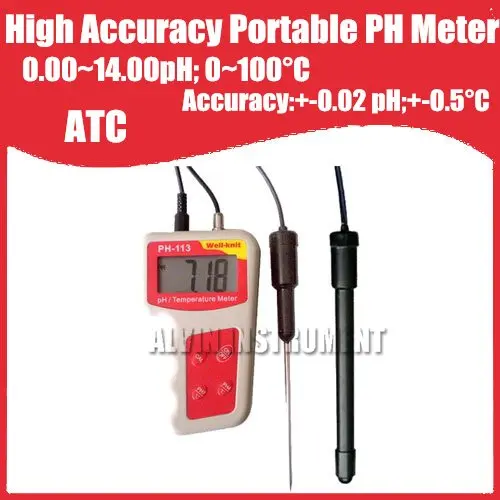 Высокоточный цифровой портативный измеритель температуры PH ATC 0,00~ 14.00pH; 0~ 100C