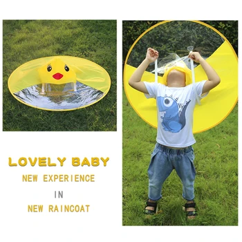 

Outdoor Children Umbrella UFO Shape Rain Hat Cape Foldable cloak transparent waterproof Cute Cartoon Duck