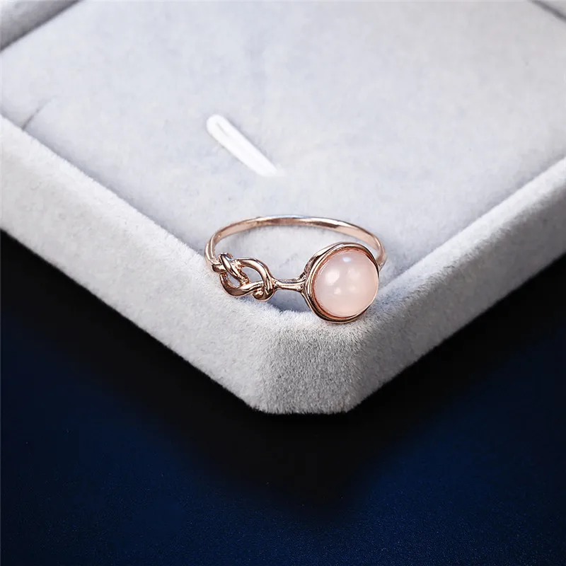 BOAKO Hot Sale Pink Crystal Moonstone Rings European Fashion Female Creative Knot Rings Plated Rose Gold Color Jewelry anillos