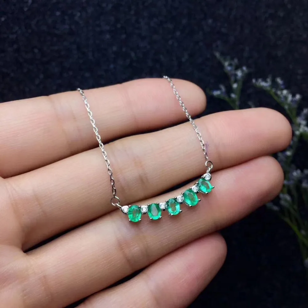 Mode élégant tableau naturel vert émeraude gem collier naturel pierre gemme pendentif collier S925