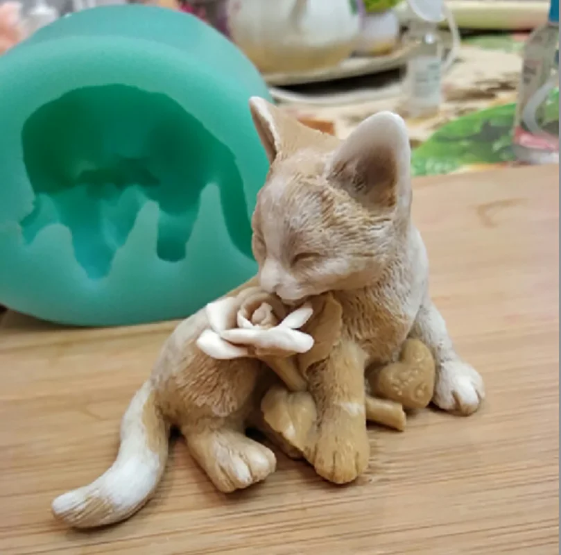 

3d flower cute cat handmade soap cake decoration candle silicone molds