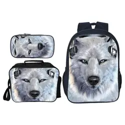 3 шт./компл. Животные волк печати Оксфорд детские школьные сумки студент костюм рюкзак для мальчиков рюкзаки для детей школьный подарок