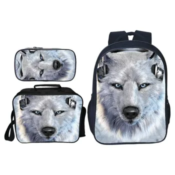 

3pcs/set Animals Wolf Printing Oxford Kids Baby School Bags Student Suit Bookbag for Boys Backpacks for Children Schoolbag Gift