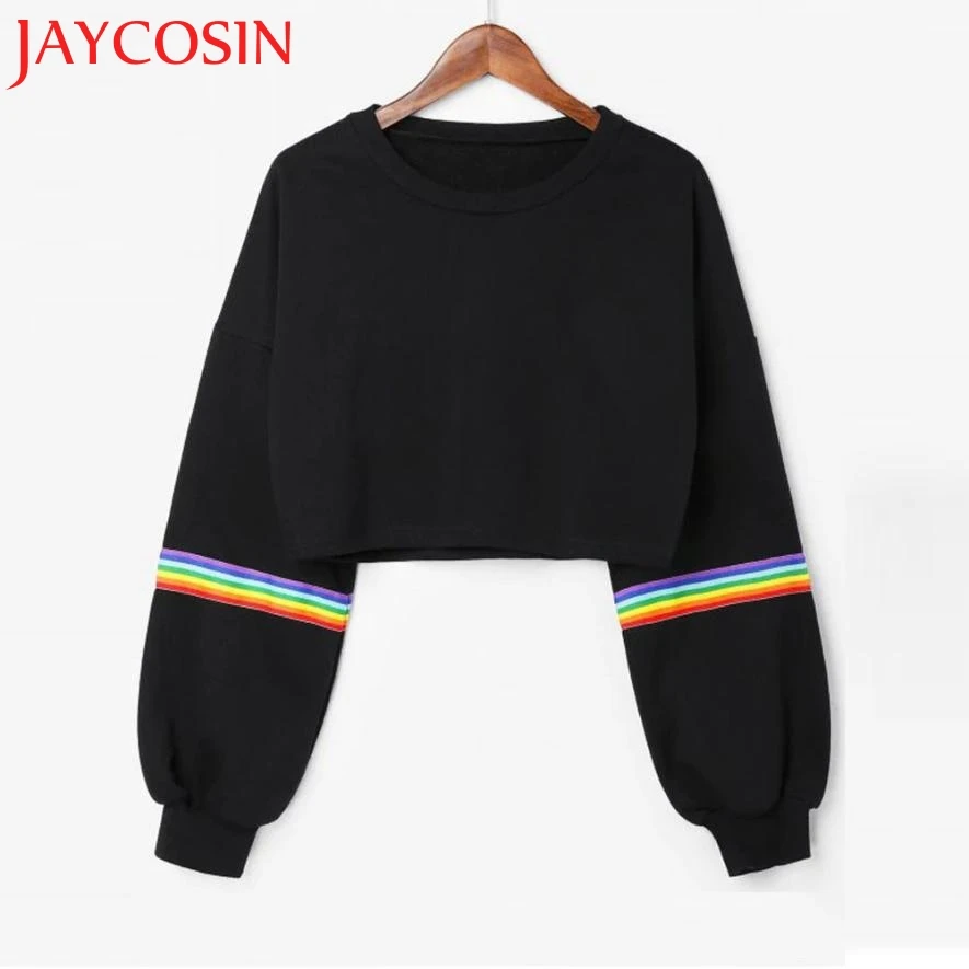 JAYCOSIN 2018 Женский Короткий полосатый джемпер с длинным рукавом черный пуловер