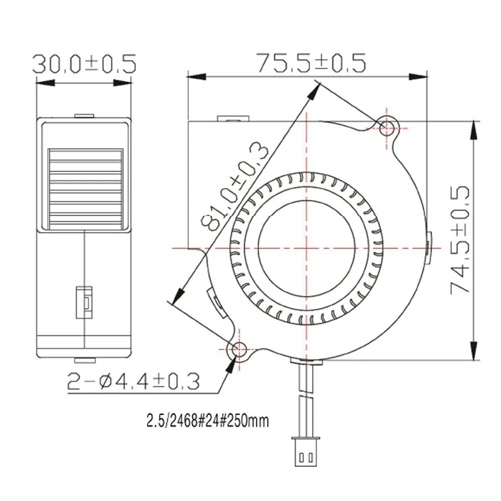 2pin BFB0712H 7530 DC 12V 0.36A Вентилятор проектора центробежный вентилятор охлаждения 75x75x30