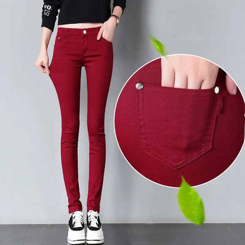 FSDKFAA, женские джинсы, одноцветные узкие женские брюки для девочек, милые яркие цвета, узкие брюки, Femme Pantalon, хорошее качество, женские леггинсы - Цвет: Rose Red