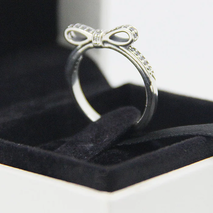 

CKK 925 Sterling Silver Sparkling Bow Rings For Women Original Jewelry Making Wedding Anniversary Gift