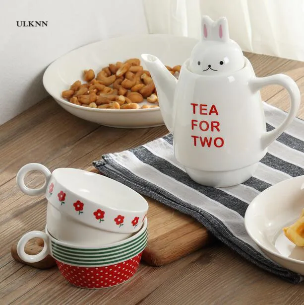 Ceramic Creative Cute Cartoon Flower Teapot Set With Two Coffee Milk