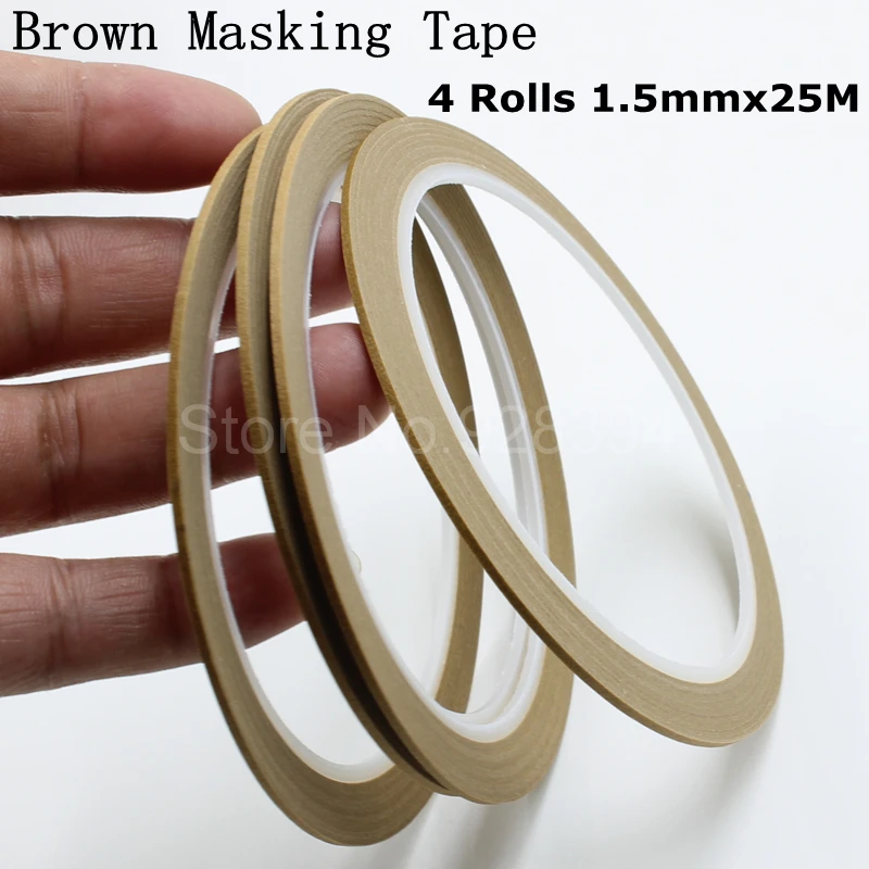4 Rolls 1.5mmx25M Brown Masking Tape Good For Finger Nail Polish