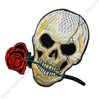 

4" Rose SKULL Black Tatoo Embroidered LOGO Iron On Patch Emo Goth Punk Rockabilly Customized patch available
