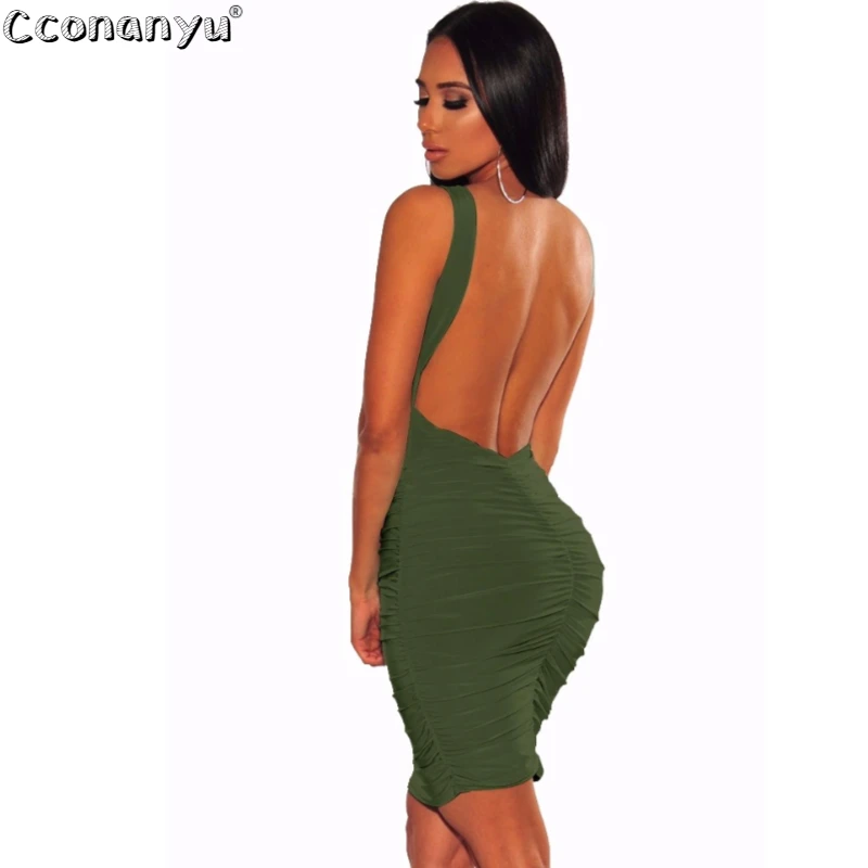 

Sexy Dresses Party Night Club Dress 2019 O-Neck Sleeveless Backless Bodycon Mini White Black Wrinkled Casual Summer Dress