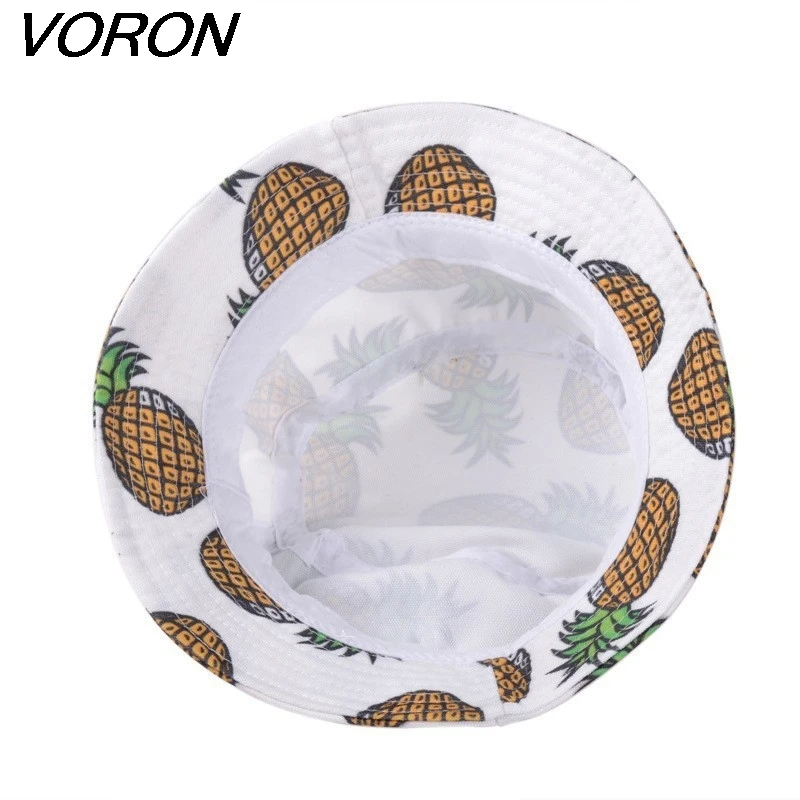 VORON شحن مجاني 2017 جديد أزياء جميلة الصيف الأبيض الأناناس المطبوعة دلو القبعات للنساء/الفتيات