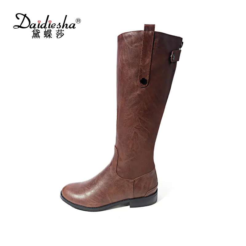 

Daidiesha New Arrival Winter Shoes Women Boots Flat Knee High Motorcycle Boots Casual Plush Chelsea Boots Long botas mujer Zip