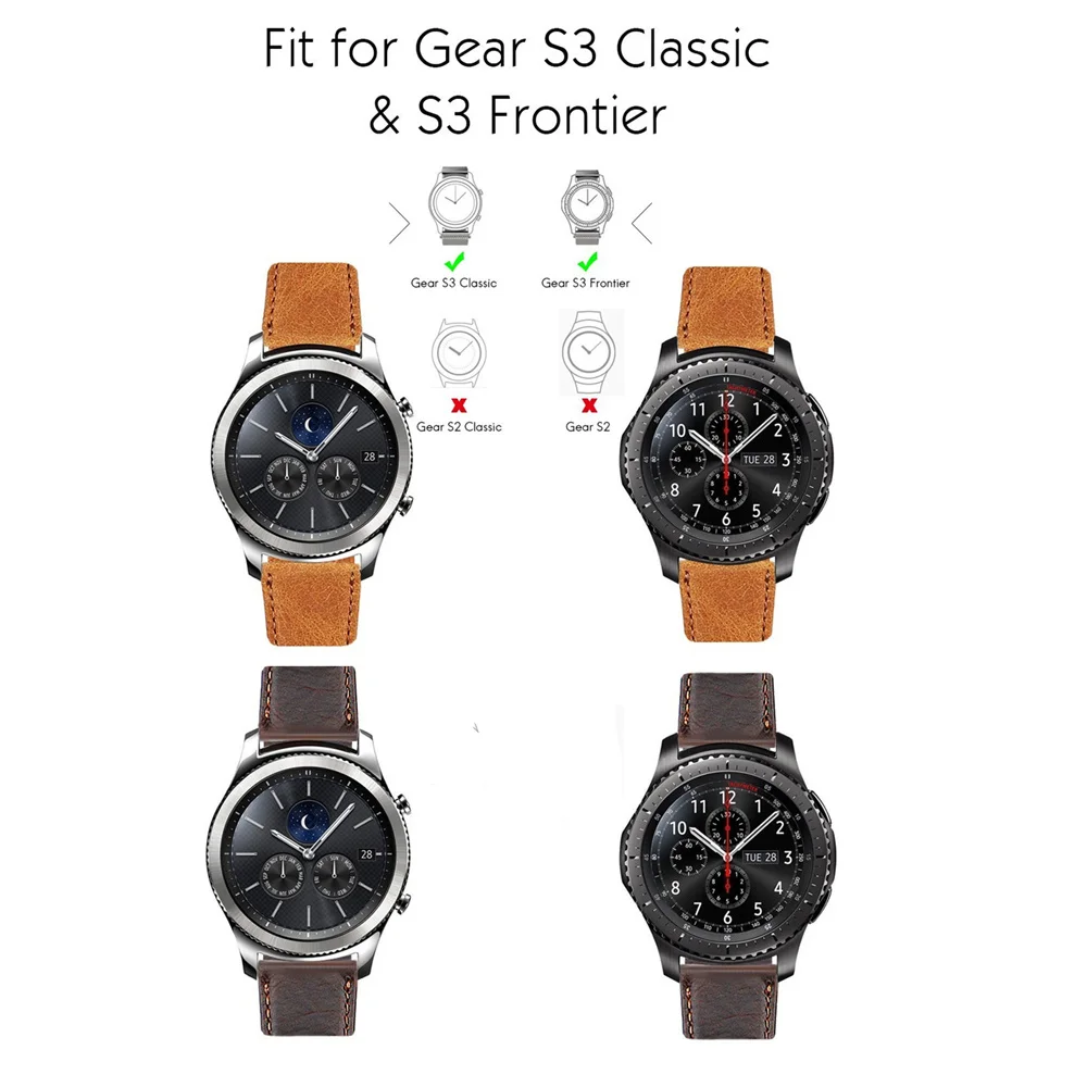 22 мм ремешок из натуральной кожи для samsung gear S3 Classic/Frontier/Galaxy wacth 46 мм браслет на запястье кожаный ремешок металлический ремень