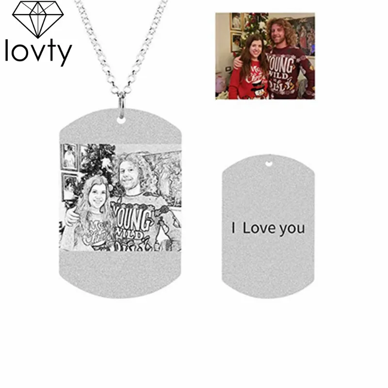 

lovty Personalized Photo Engraved Necklace Titanium Steel Custom Photo Back-Engraving Necklace Pendants Memory Gift for Mother