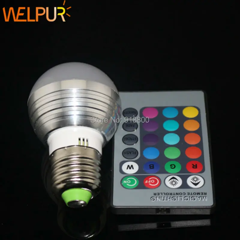 

3W RGB E27 16 Colors LED Light Bulb Lamp Spotlight Led Lighting Bulb 85-265V + IR Remote Control free shipping