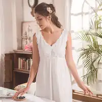 Princesse Nightgown Sleeveless Home Wear Dress Long Sleepshirts Cotton Sleepwear Loose White Vintage Negligee Nightdress
