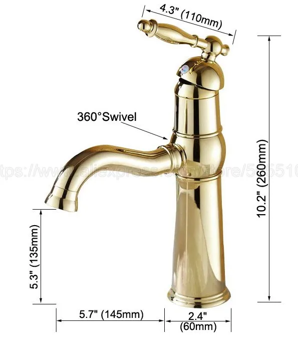 Bathroom Faucet Gold Color Brass Basin Faucet Deck Mounted Single Handle Single Hole Hot And Cold Water Tap znf296