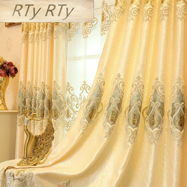 

Ready Made Window Curtains For Living Room Luxury Embroidery Blinds Blackout Curtain Fabric and Tulle For Villa Bedroom wp303-40