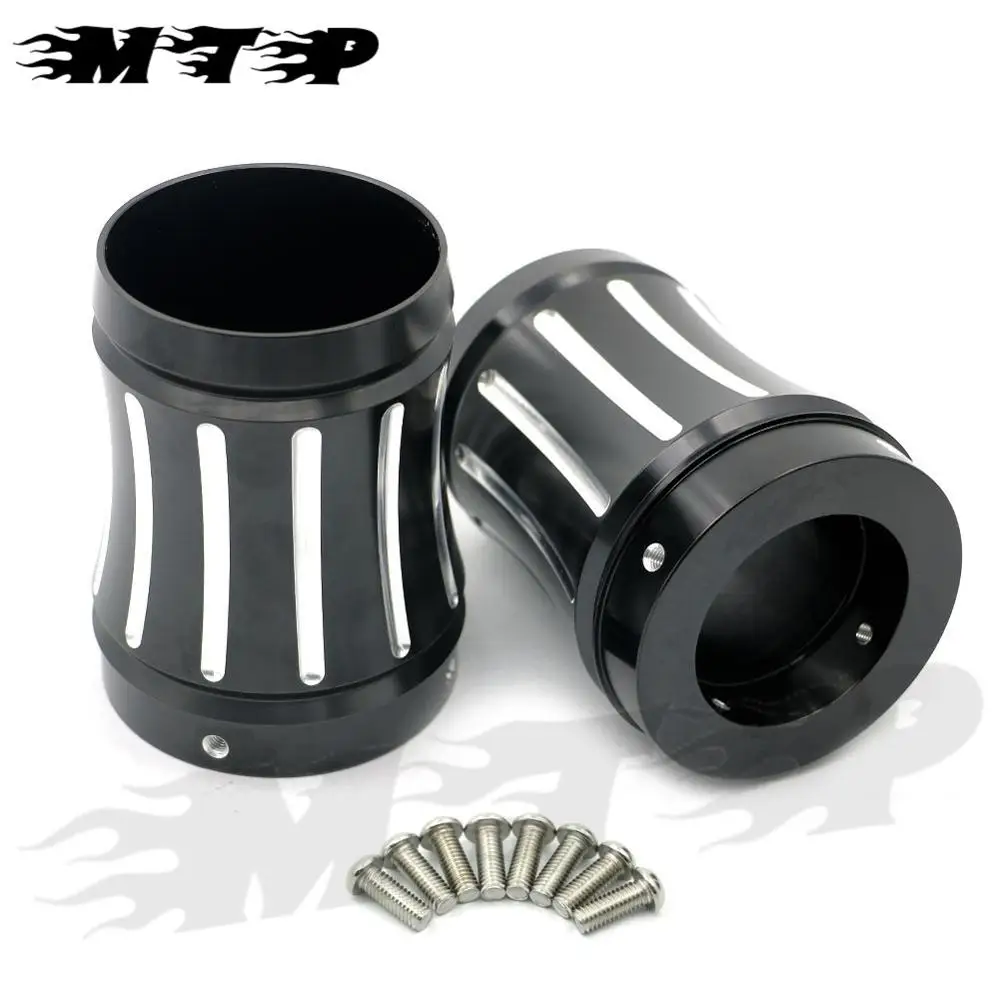 

4" Exhaust Muffler Tips Deep Cut Black Moto Series Merge Style End Caps for Harley Road King Street Electra Glide Bagger Touring