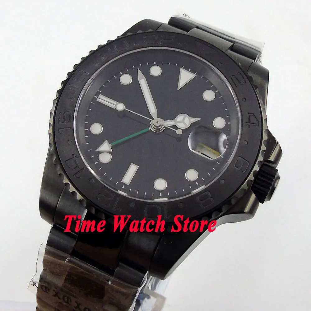 Мужские часы Parnis 40 мм GMT 3804 автоматические PVD чехол сапфировое стекло светящийся