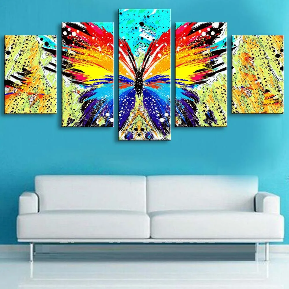 5 pieces high-definition print Abstract butterfly canvas oil painting poster and wall art living room picture HUDIE5-1 (7)