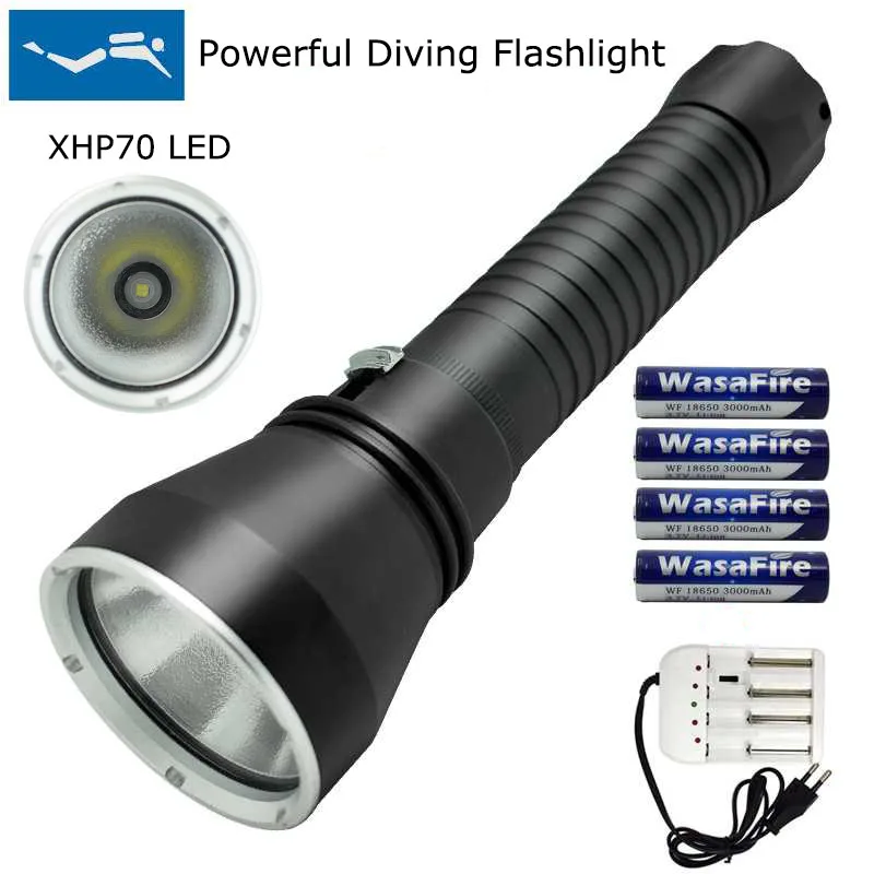 

XHP70 LED Diving Flashlight 3500 Lumens Tactical LED Torch 130M Underwater Hunting Dive Light Spearfishing Lamp Scuba Flashlight