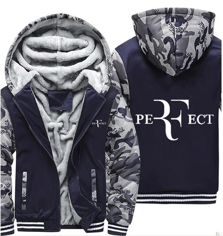 

RF Roger Federer Winter Camouflage Fleece Warm Zipper Hoodies Men Sweatshirts Male Thicken Tracksuit Jacket Mens Coat Masculino