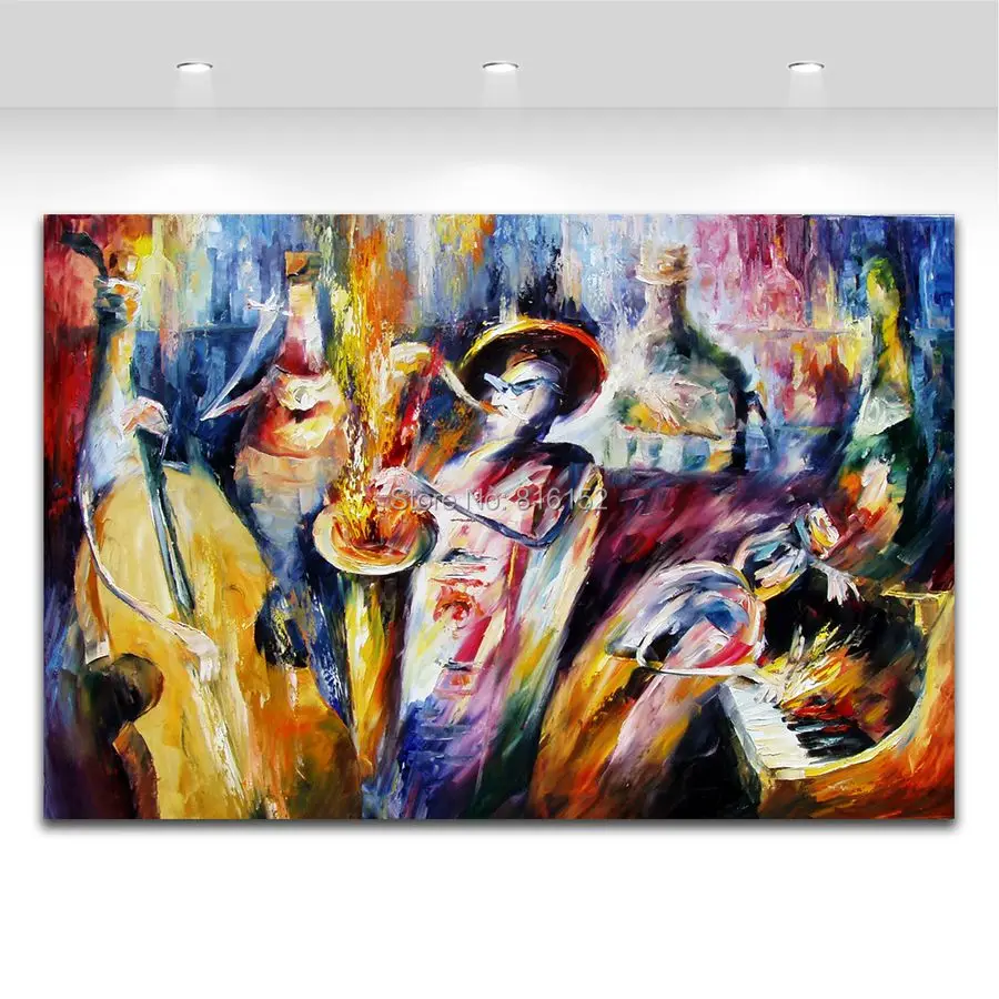 Palette Knife Modern Painting Bottle Play Jazz Music Carnival Aeproduct
