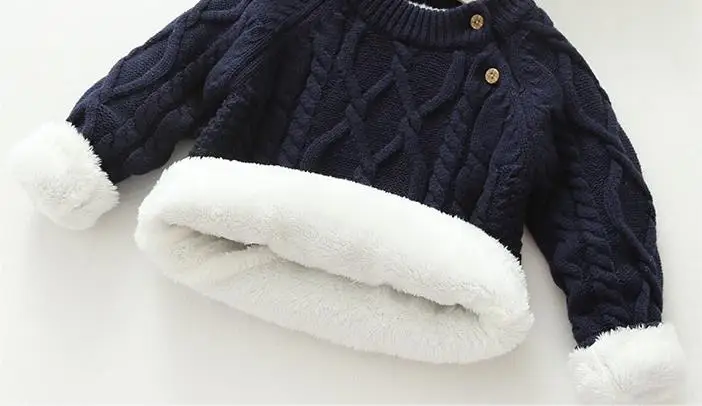 Осенне-зимний свитер для маленьких мальчиков и девочек; детский плотный теплый флисовый джемпер; детская однотонная вязаная верхняя одежда; рубашка для мальчиков и девочек