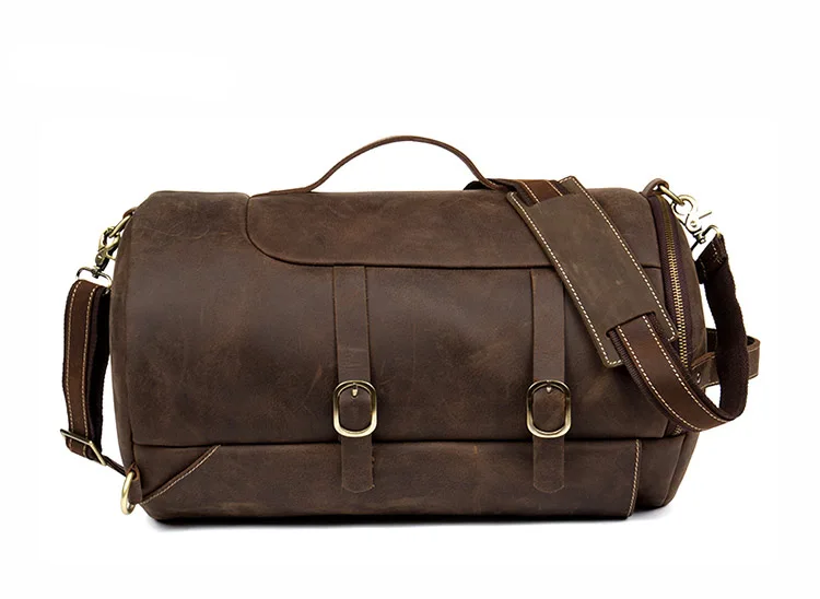 Seitenansicht des Woosir Vintage-Herrenrucksacks aus echtem Leder