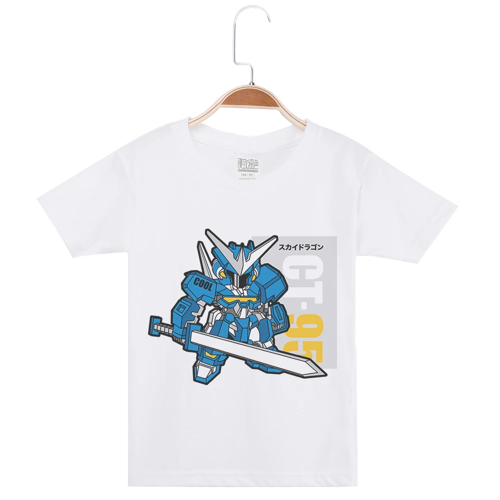 

New T Shirts Kid White Basic Tee Top Short Sleeve Cotton O-Neck Funny T-Shirt Child Clothing Boy Robot Printed Tees Popular Tops
