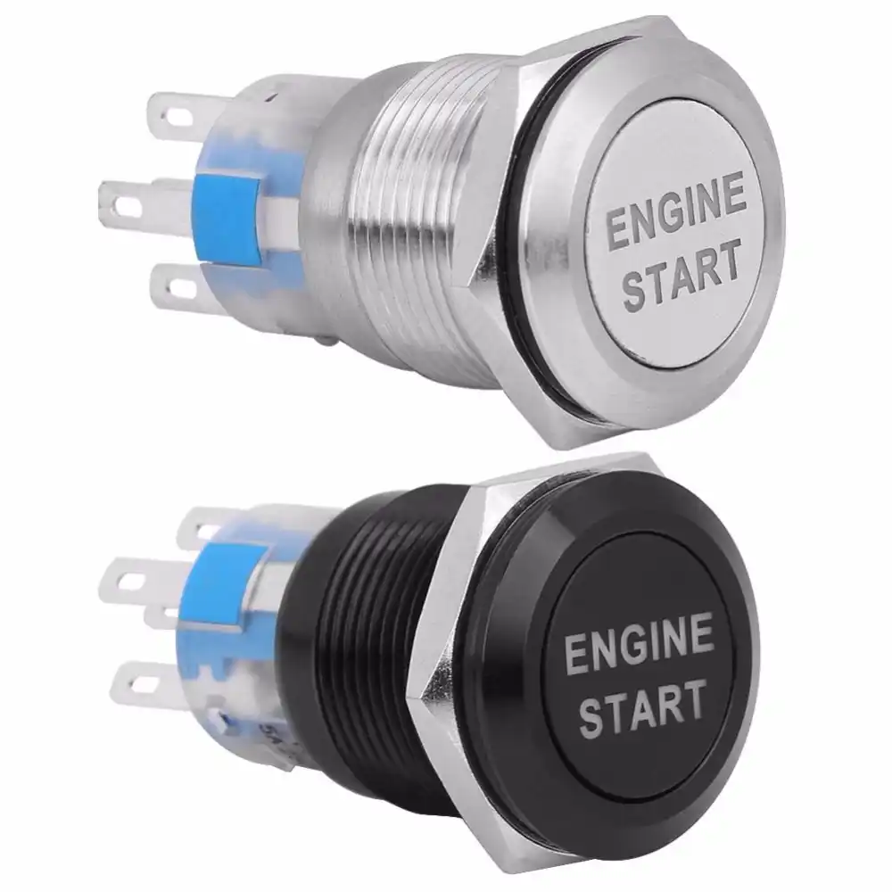 Argento interruttore pulsante motore auto 12V Interruttore accensione accensione push con luce LED bianca per veicoli auto Interruttore avviamento motore