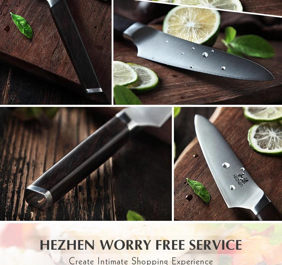 HEZHEN 5 ''дюймовый универсальный нож Высокоуглеродистый 3 слоя 440C дизайн Высокоуглеродистый кухонный нож для овощей с черной ручкой
