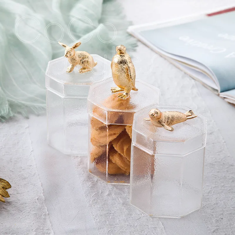 

Cocostyles InsFashion high-end handmade octagonal frosted glass snacks storage bottle with animal for nordic style home decor