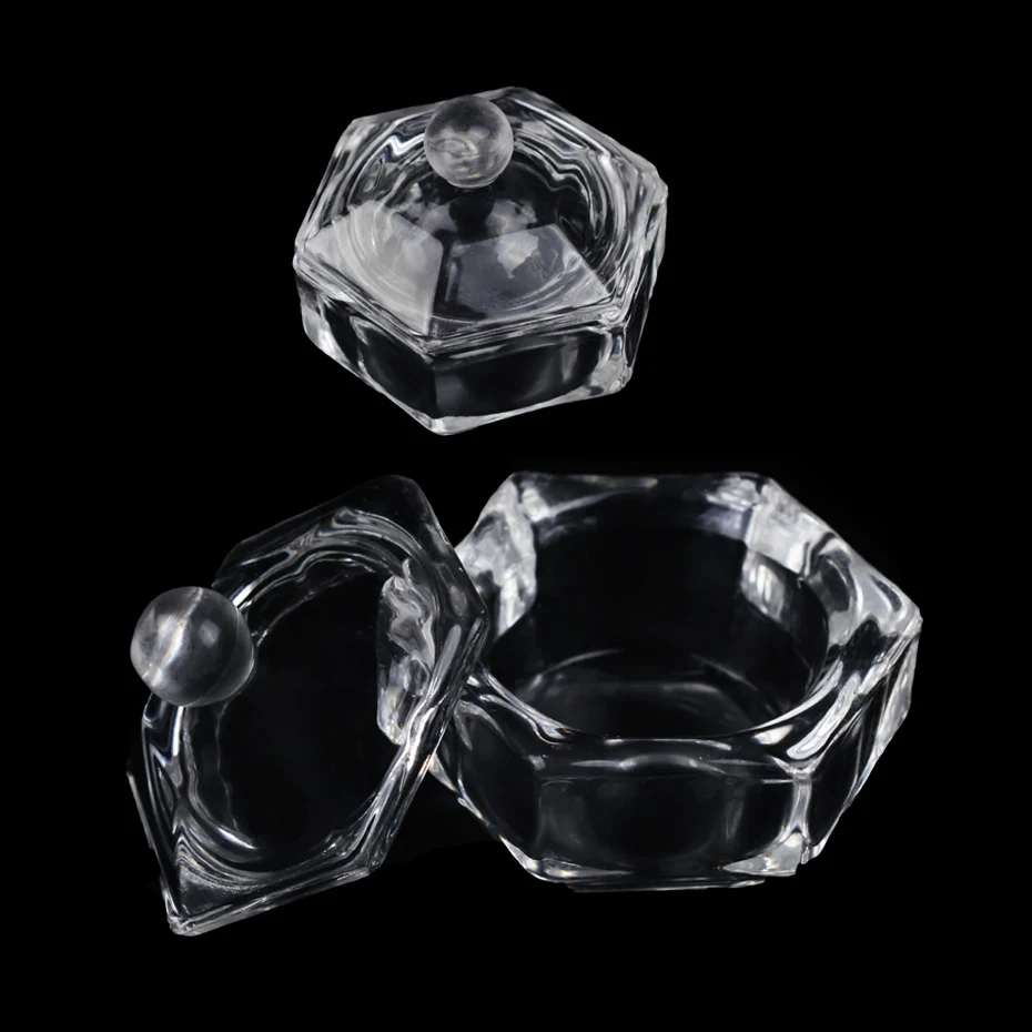 

1pcs Crystal Glass Acrylic Powder Hexagon Cup Clear Dappen Dish Bowl With Cap Nail Liquid Box Nail Art Manicure Container JI024